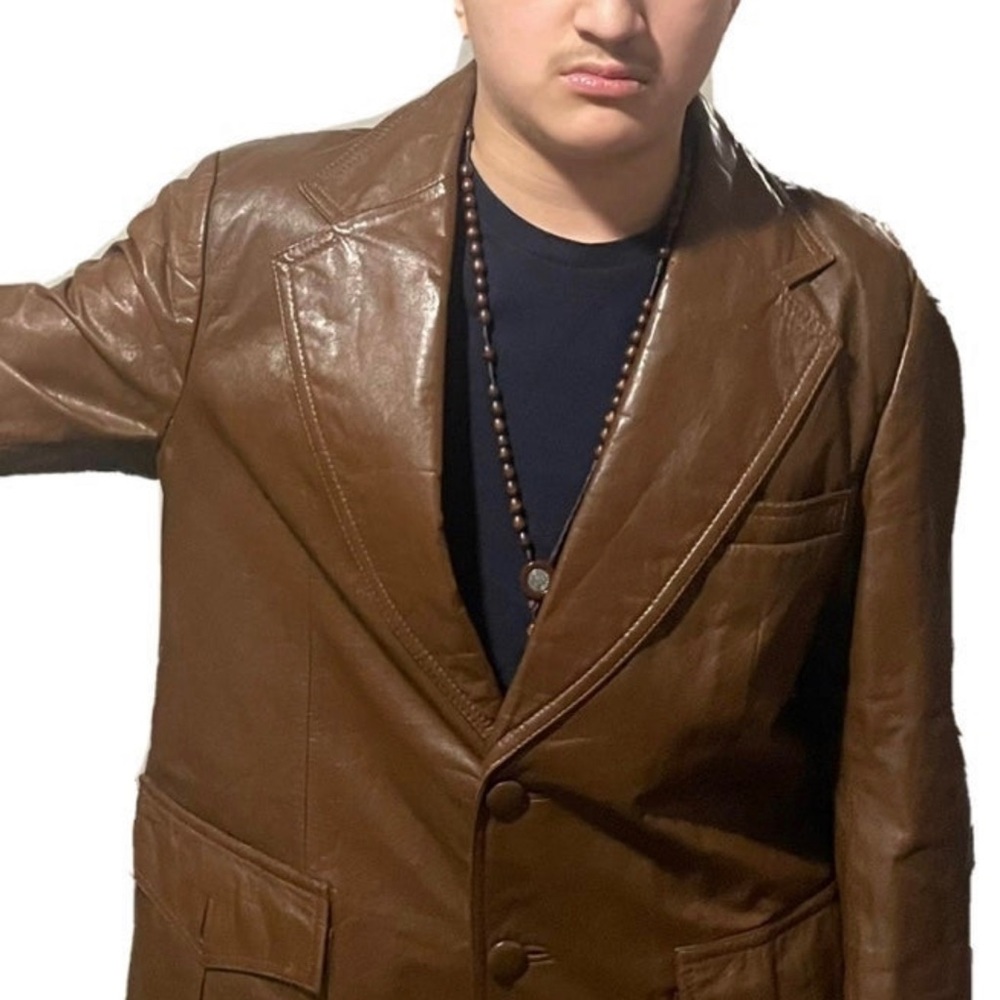 Vintage Japanese The Power leather coat blazer style by custom leathermaker S M